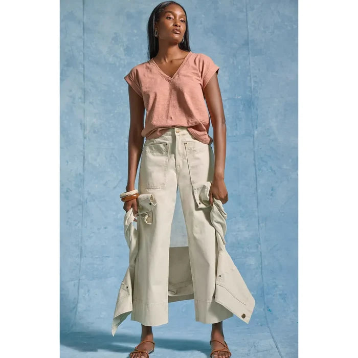 Lilla P Short Sleeve Back Seam V-Neck in Carob