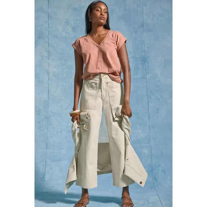 Lilla P Short Sleeve Back Seam V-Neck in Carob