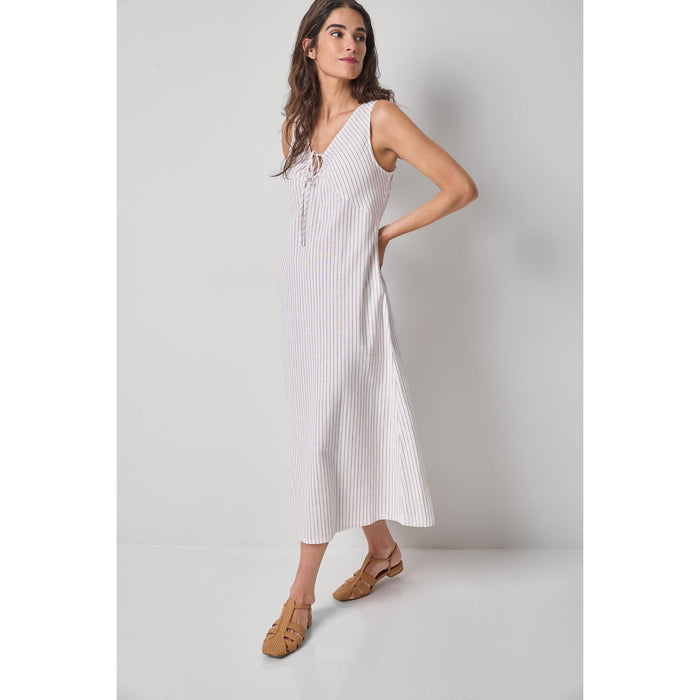 Lilla P Striped Keyhole Midi Dress in Bark Stripe