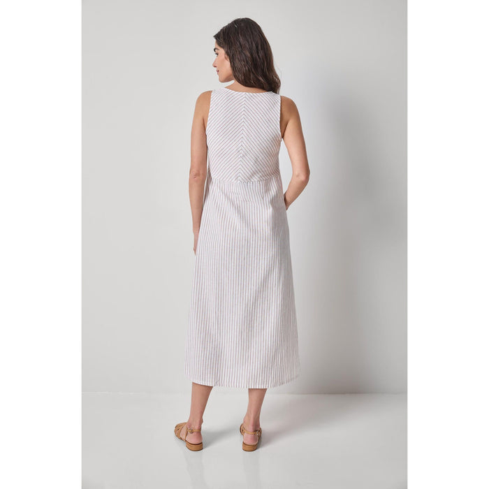 Lilla P Striped Keyhole Midi Dress in Bark Stripe