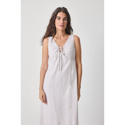 Lilla P Striped Keyhole Midi Dress in Bark Stripe