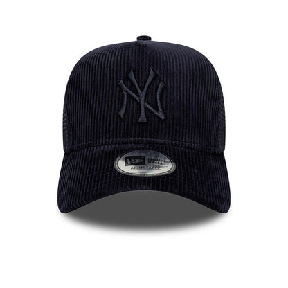 Pictured is this MLB Cord New York Yankees 9FORTY A-Frame Trucker cap in navy. 2
