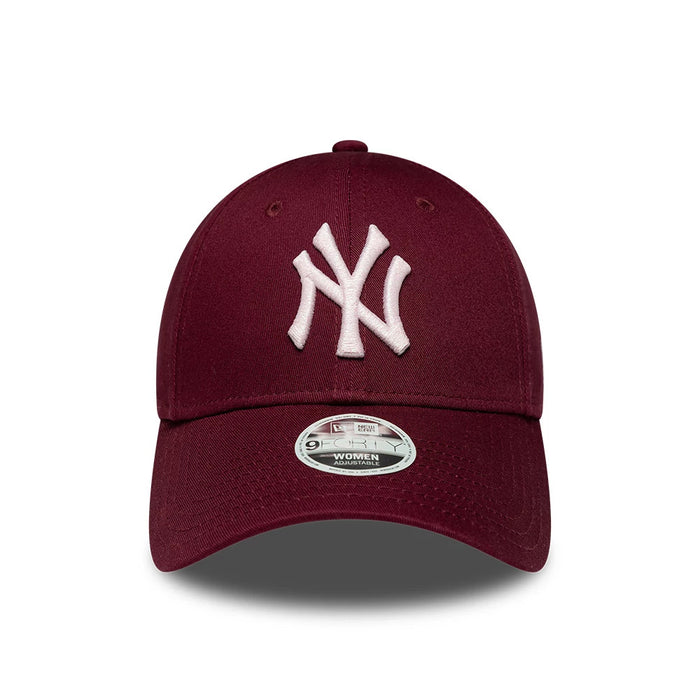 Pictured is this Womens MLB Metallic New York Yankees 9FORTY cap in dark red. 2