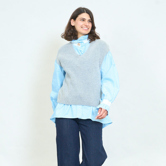Notch neck brushed knit vest wholesale