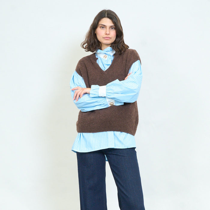 Notch neck brushed knit vest wholesale