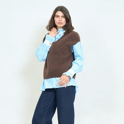 Notch neck brushed knit vest wholesale