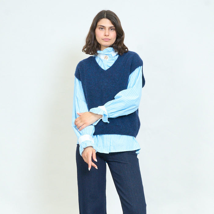 Notch neck brushed knit vest wholesale