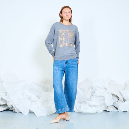 Ornate baroque frame print knit sweater wholesale