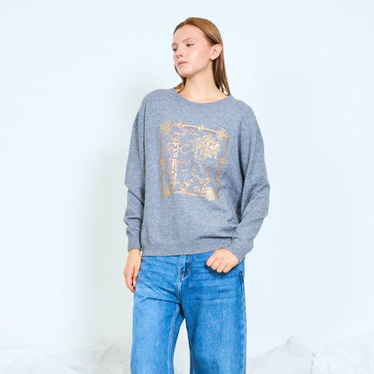 Ornate baroque frame print knit sweater wholesale