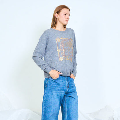 Ornate baroque frame print knit sweater wholesale