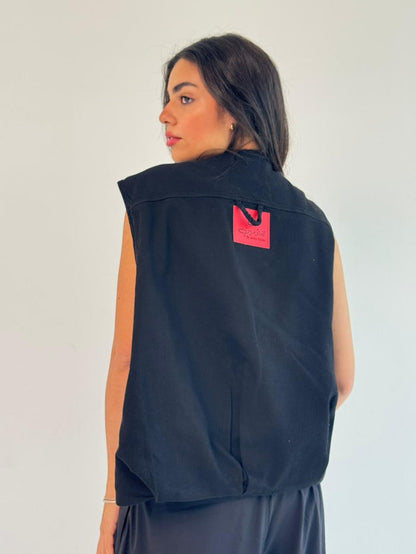 Oversized Cargo Zip Vest – Black