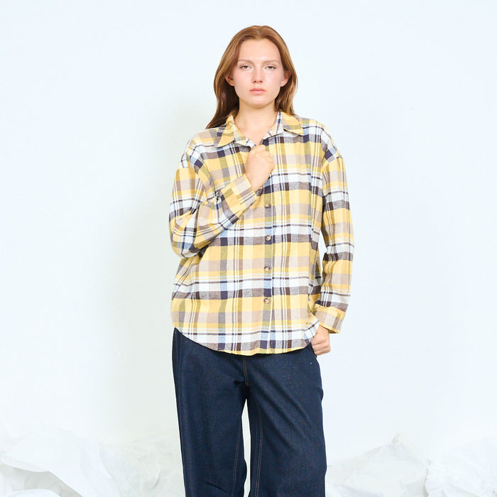 Oversized checked button-front shirt wholesale
