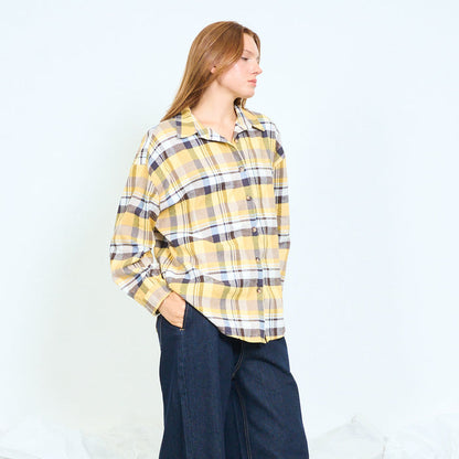 Oversized checked button-front shirt wholesale