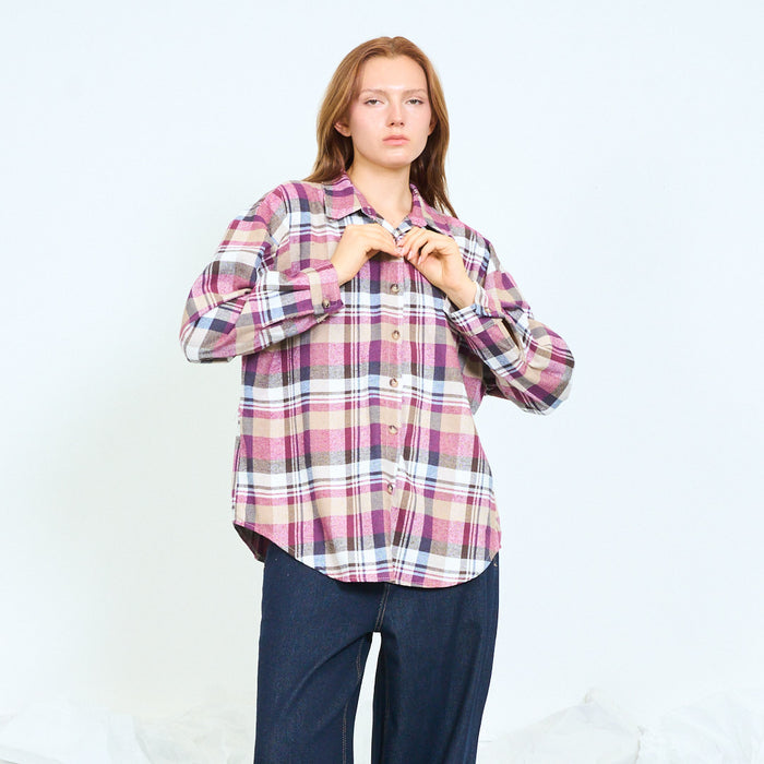 Oversized checked button-front shirt wholesale