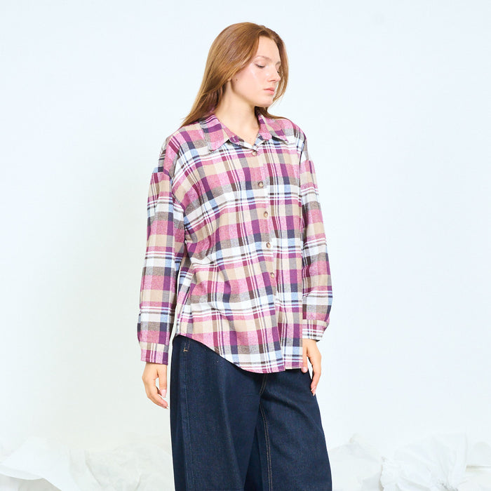 Oversized checked button-front shirt wholesale