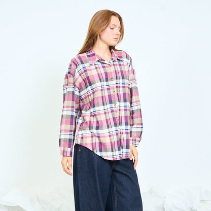 Oversized checked button-front shirt wholesale