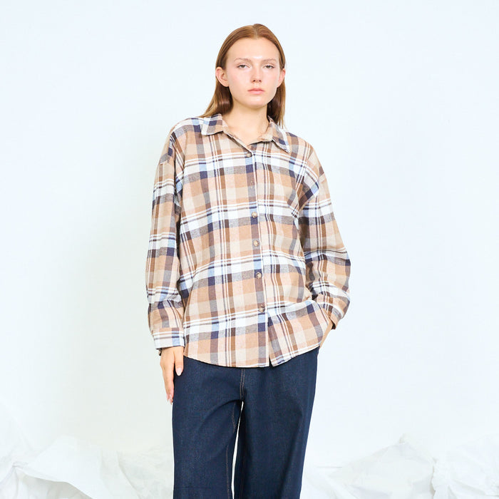 Oversized checked button-front shirt wholesale