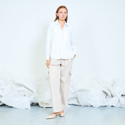 Oversized pointed-collar shirt with concealed buttons wholesale