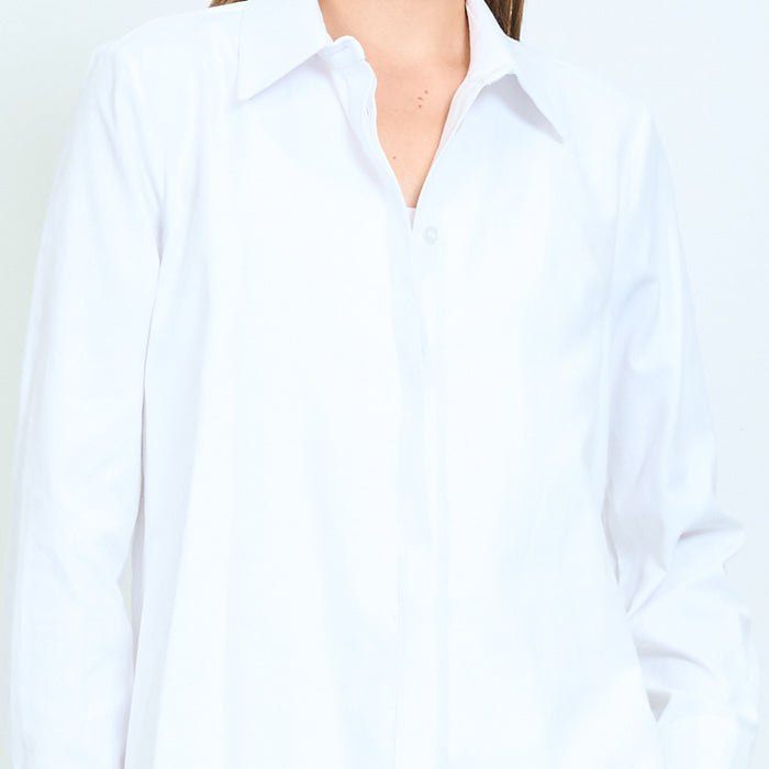 Oversized pointed-collar shirt with concealed buttons wholesale