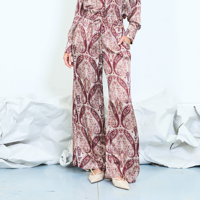 Paisley print wide-leg trousers with tie waist wholesale
