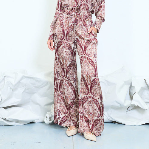 Paisley print wide-leg trousers with tie waist wholesale