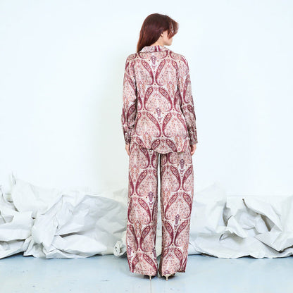 Paisley print wide-leg trousers with tie waist wholesale