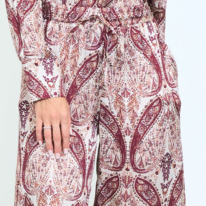 Paisley print wide-leg trousers with tie waist wholesale