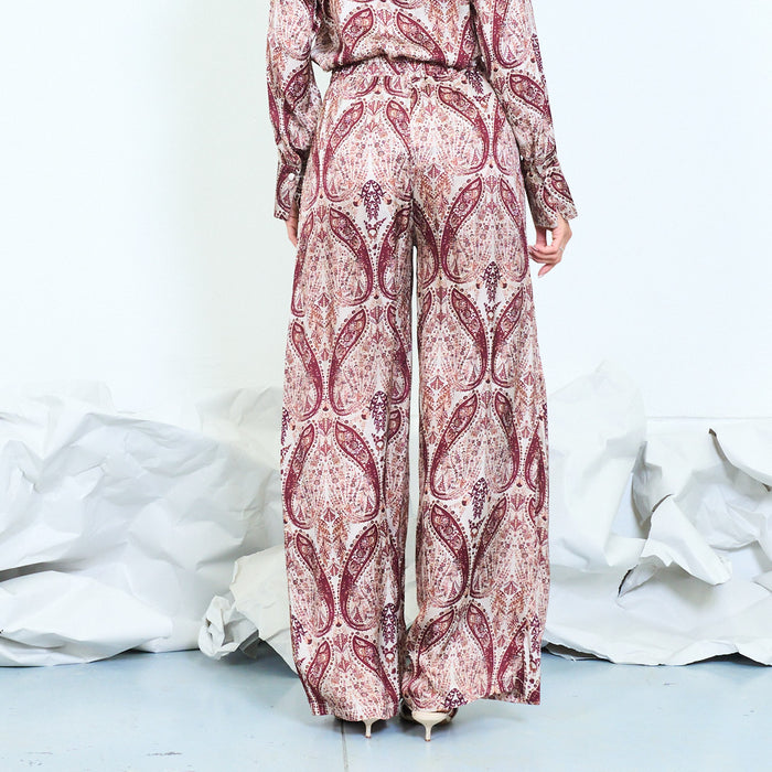 Paisley print wide-leg trousers with tie waist wholesale