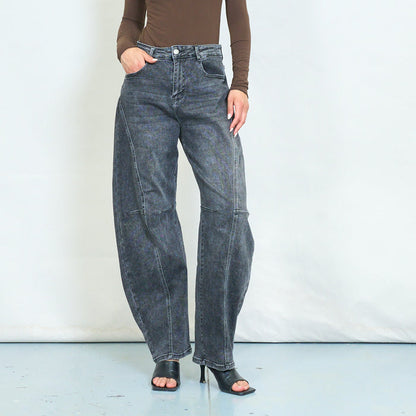 Panel seam barrel leg jeans wholesale