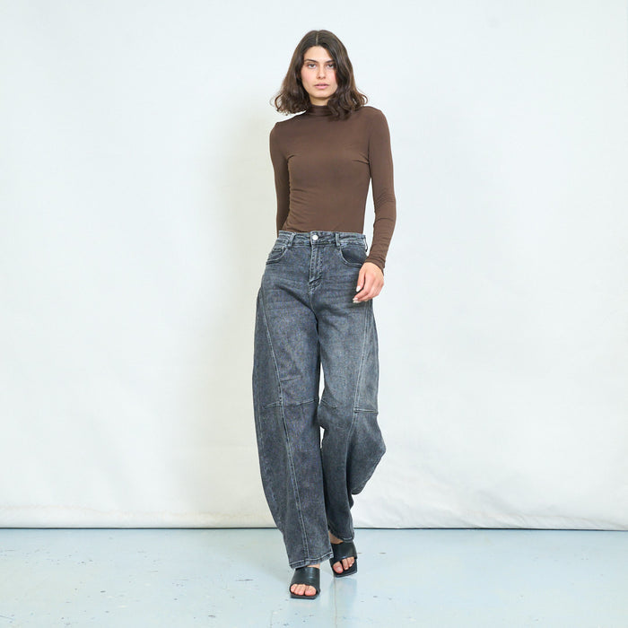 Panel seam barrel leg jeans wholesale