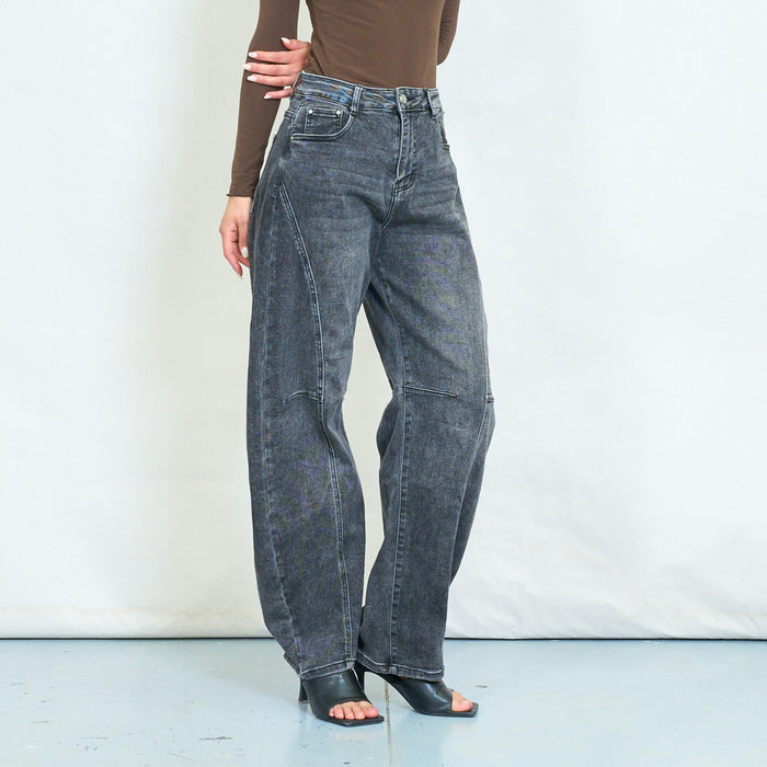 Panel seam barrel leg jeans wholesale