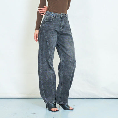 Panel seam barrel leg jeans wholesale