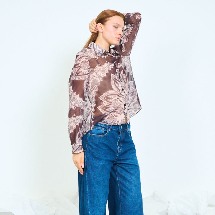Patchwork paisley button-front blouse wholesale