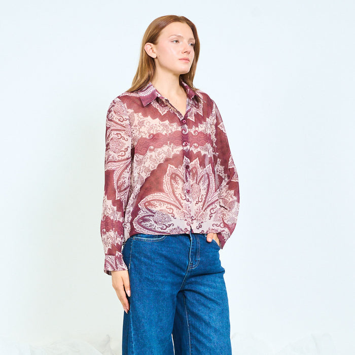Patchwork paisley button-front blouse wholesale