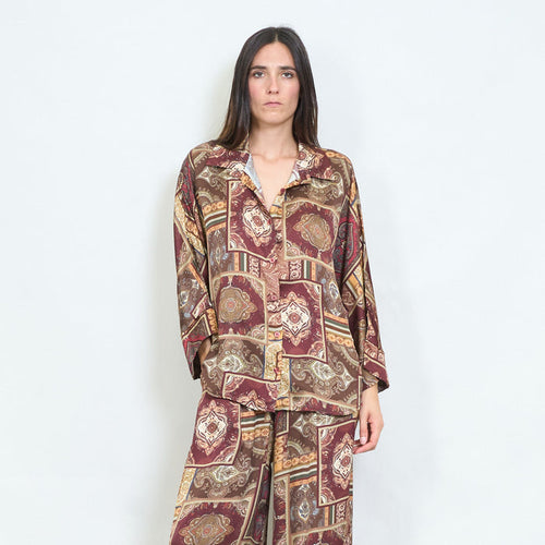 Patchwork paisley printed satin blouse wholesale