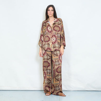 Patchwork paisley printed satin blouse wholesale