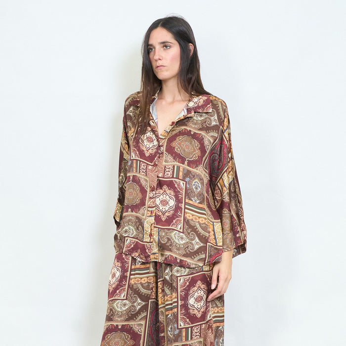 Patchwork paisley printed satin blouse wholesale