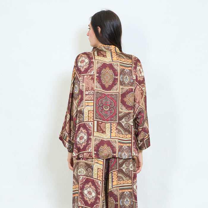 Patchwork paisley printed satin blouse wholesale