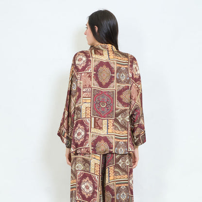 Patchwork paisley printed satin blouse wholesale