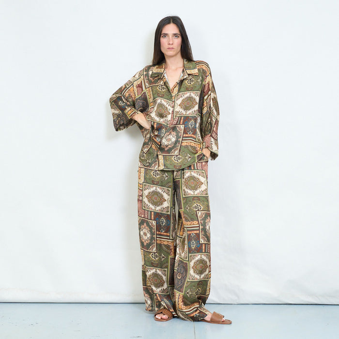 Patchwork paisley printed satin blouse wholesale