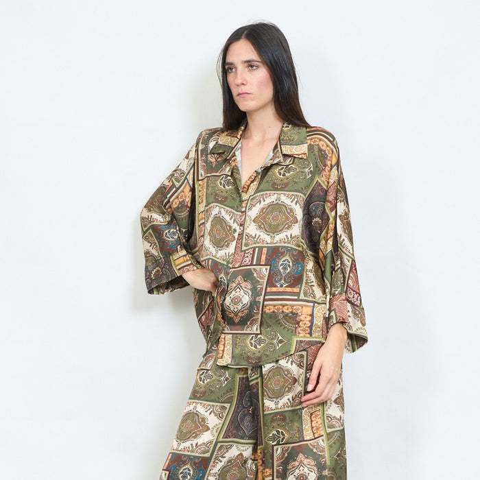 Patchwork paisley printed satin blouse wholesale