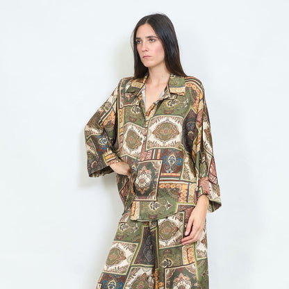 Patchwork paisley printed satin blouse wholesale