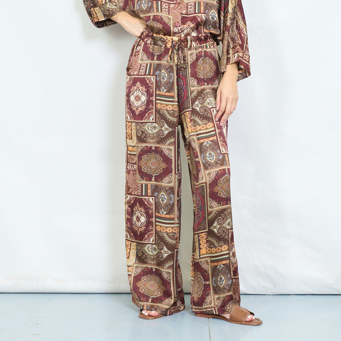 Patchwork paisley wide leg trousers wholesale