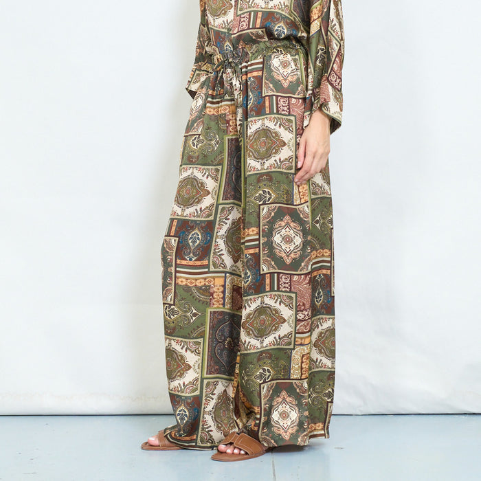 Patchwork paisley wide leg trousers wholesale