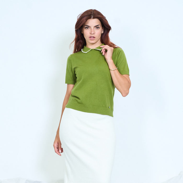 Pearl collar knit top wholesale
