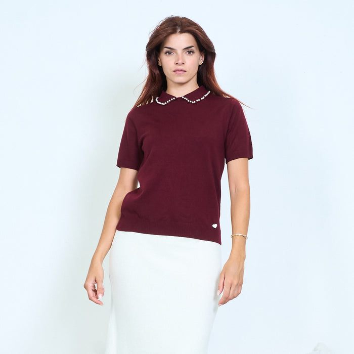 Pearl collar knit top wholesale