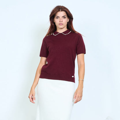 Pearl collar knit top wholesale