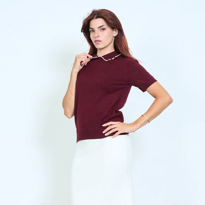 Pearl collar knit top wholesale