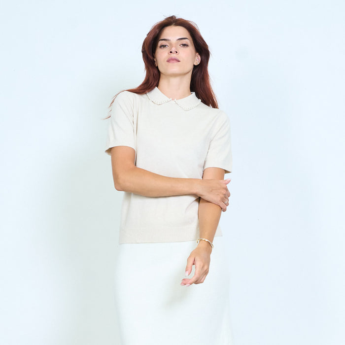 Pearl collar knit top wholesale