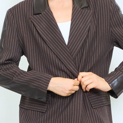 Pinstripe blazer with contrast sleeves and double-breasted front wholesale